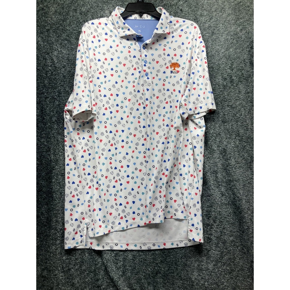 Johnnie O Mens Size XL White Short Sleeve Dice Casino Polo Shirt (L2)